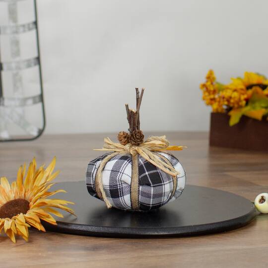5" Black & White Plaid Fall Harvest Plush Pumpkin